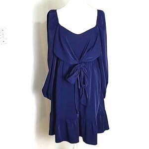 Shein Navy Blue Dress with Tie Front, Longsleeves, Ruffled Hemline, Size Large